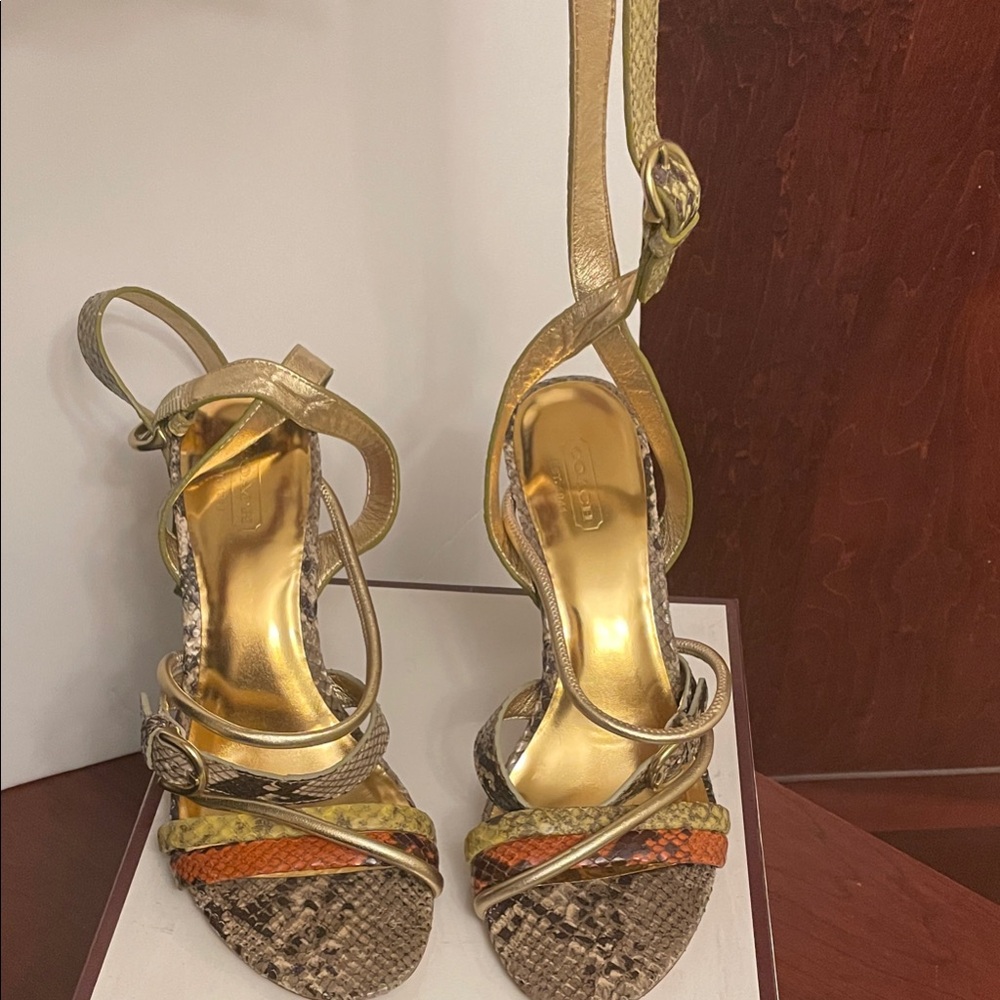 Coach Gold and Brown Python heels